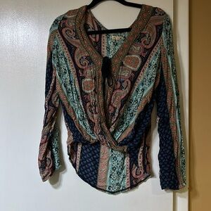 Hollister Pattern Top With tassel Ties